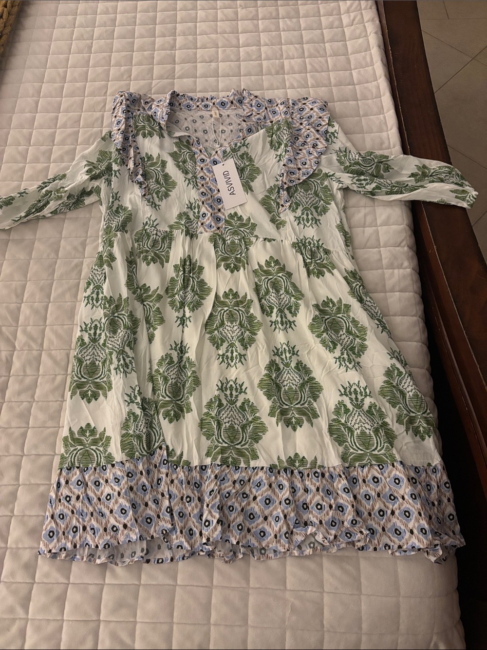 Green Floral Ruffle Women's Dress